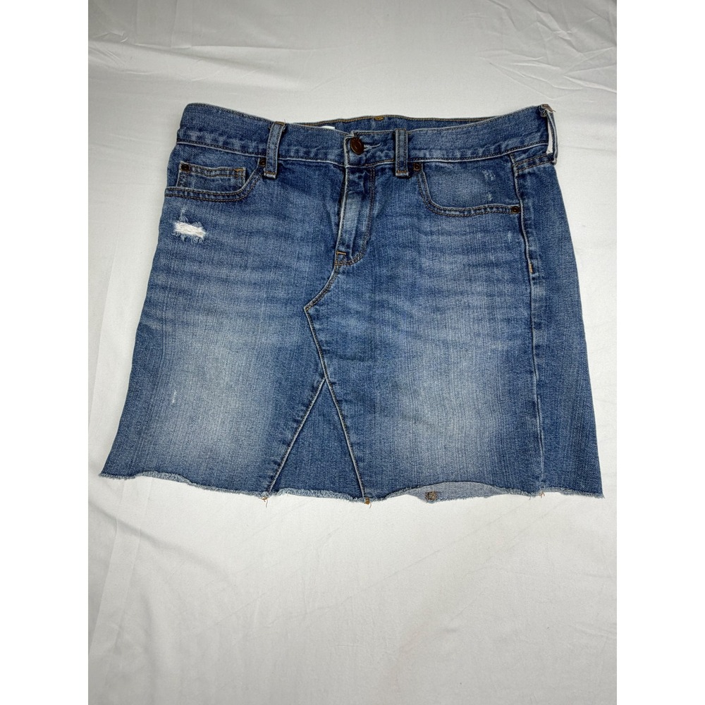 Gap 1969 Womens Blue Denim Mini Skirt Raw Hem Distressed Size 27/4